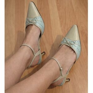 Impo pastel turquoise sage kitten heel bow pointed toe heels size 8